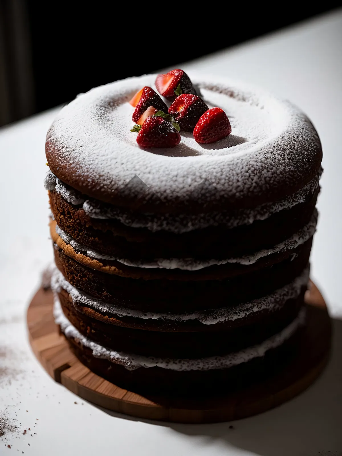 Picture of Delicious Berry Cake with Fresh Cream and Chocolate Drizzle