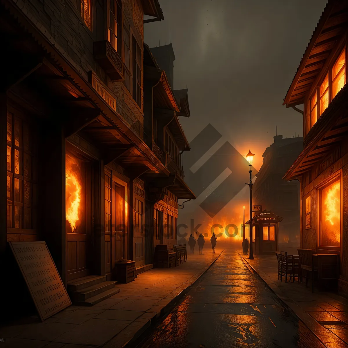 Picture of Enchanting Nighttime Streetscape in Historic Town