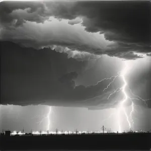 Dramatic Sunset Sky with Lightning Bolt