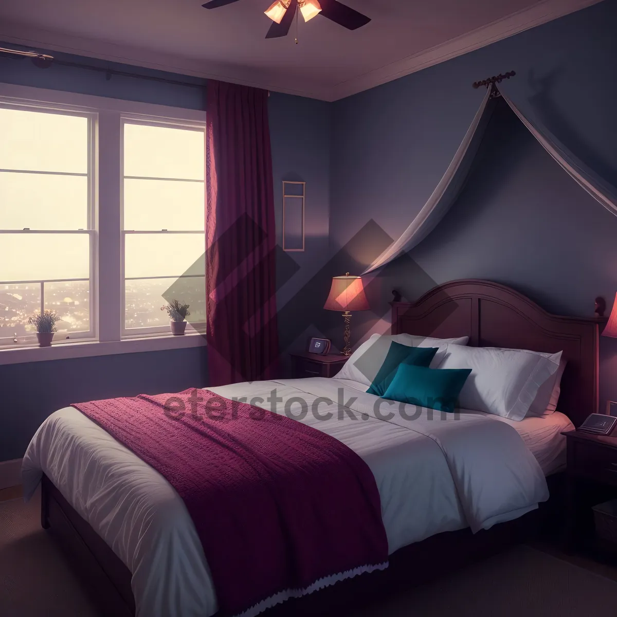 Picture of Cozy Bedroom with Modern Interior and Comfortable Furniture