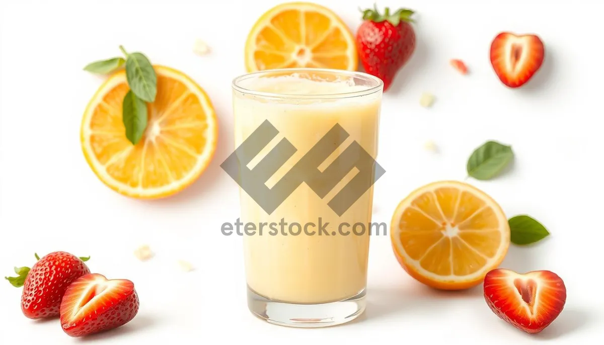 Picture of Refreshing citrus fruit juice with ice in glass.