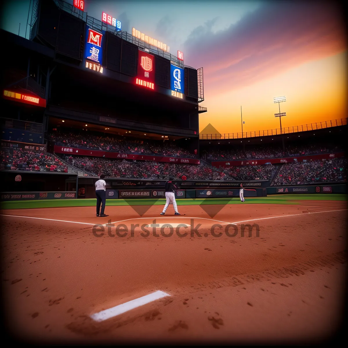 Picture of Nighttime Baseball Cityscape with Bridge & Skyline