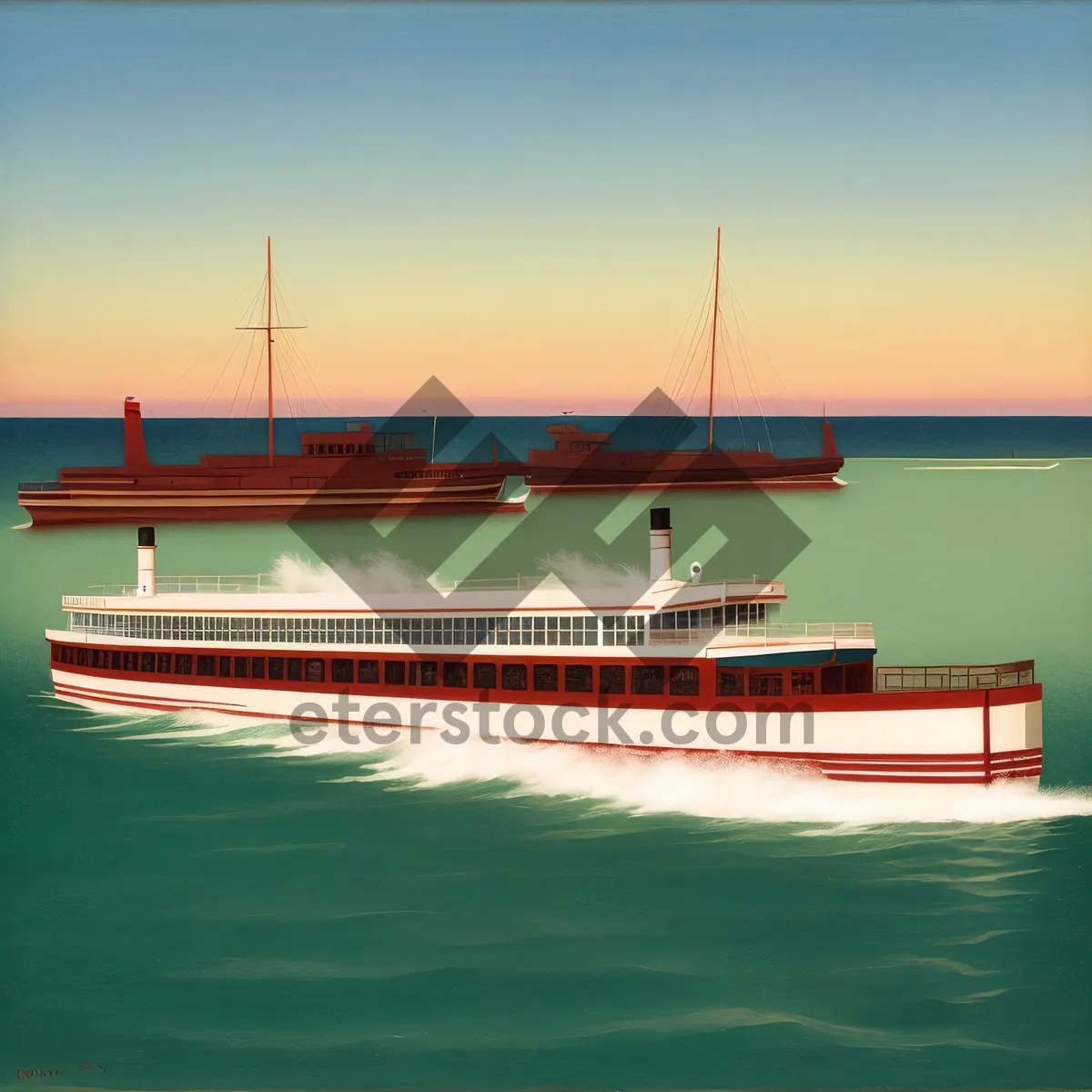 Picture of Luxury Cruise Ship on Ocean Waters Touring Harbor
