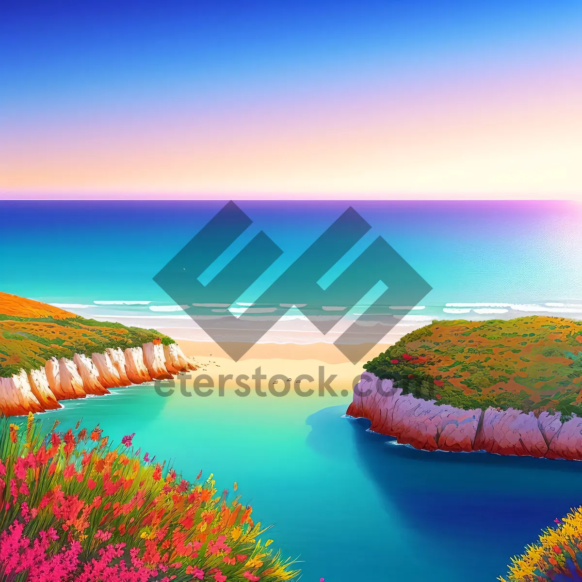 Picture of Sunset Serenity: Tropical Coastline Embracing Turquoise Waves.