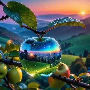 Golden Delicious Apple on Tree, Fresh and Healthy