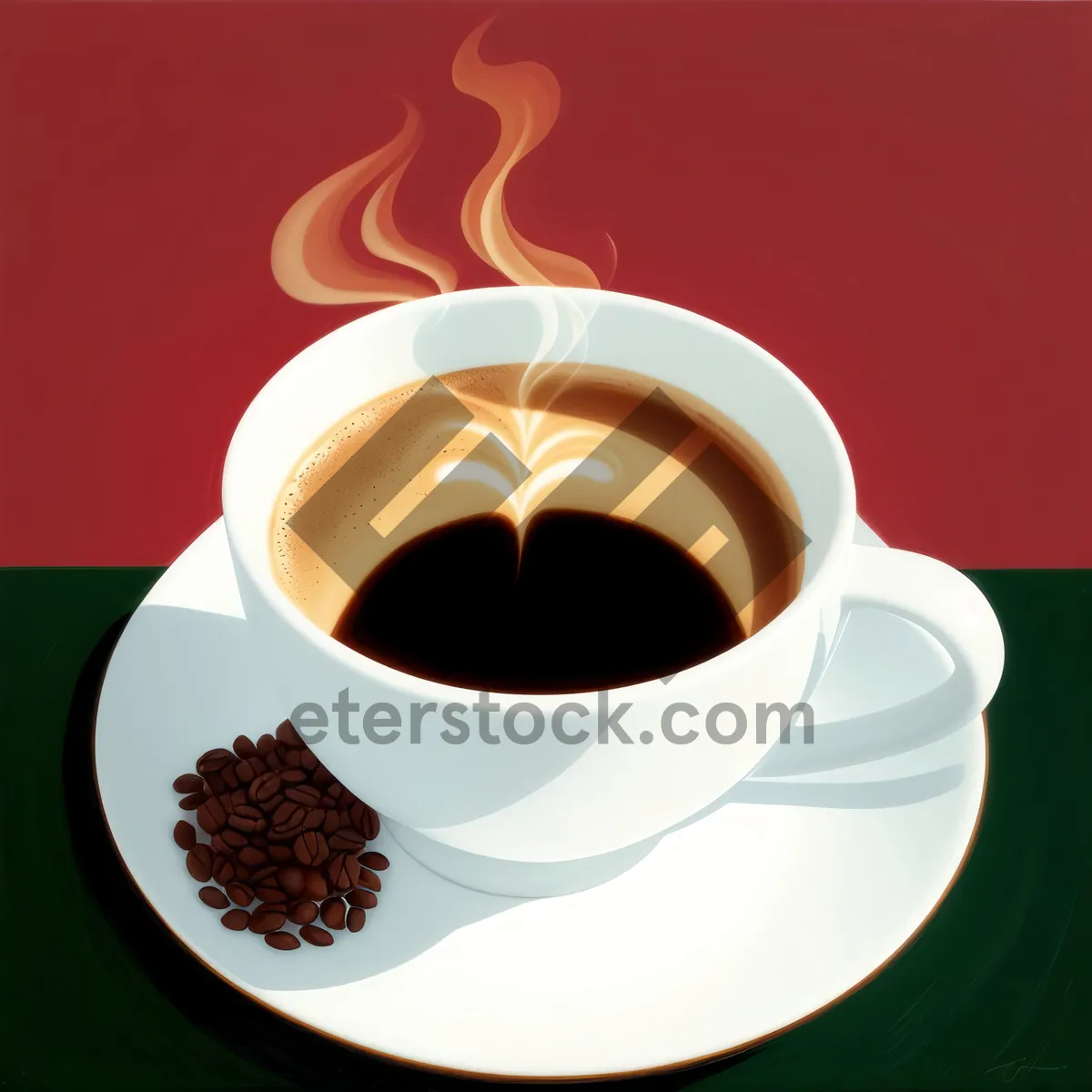 Picture of Steaming Cup of Morning Espresso on Saucer