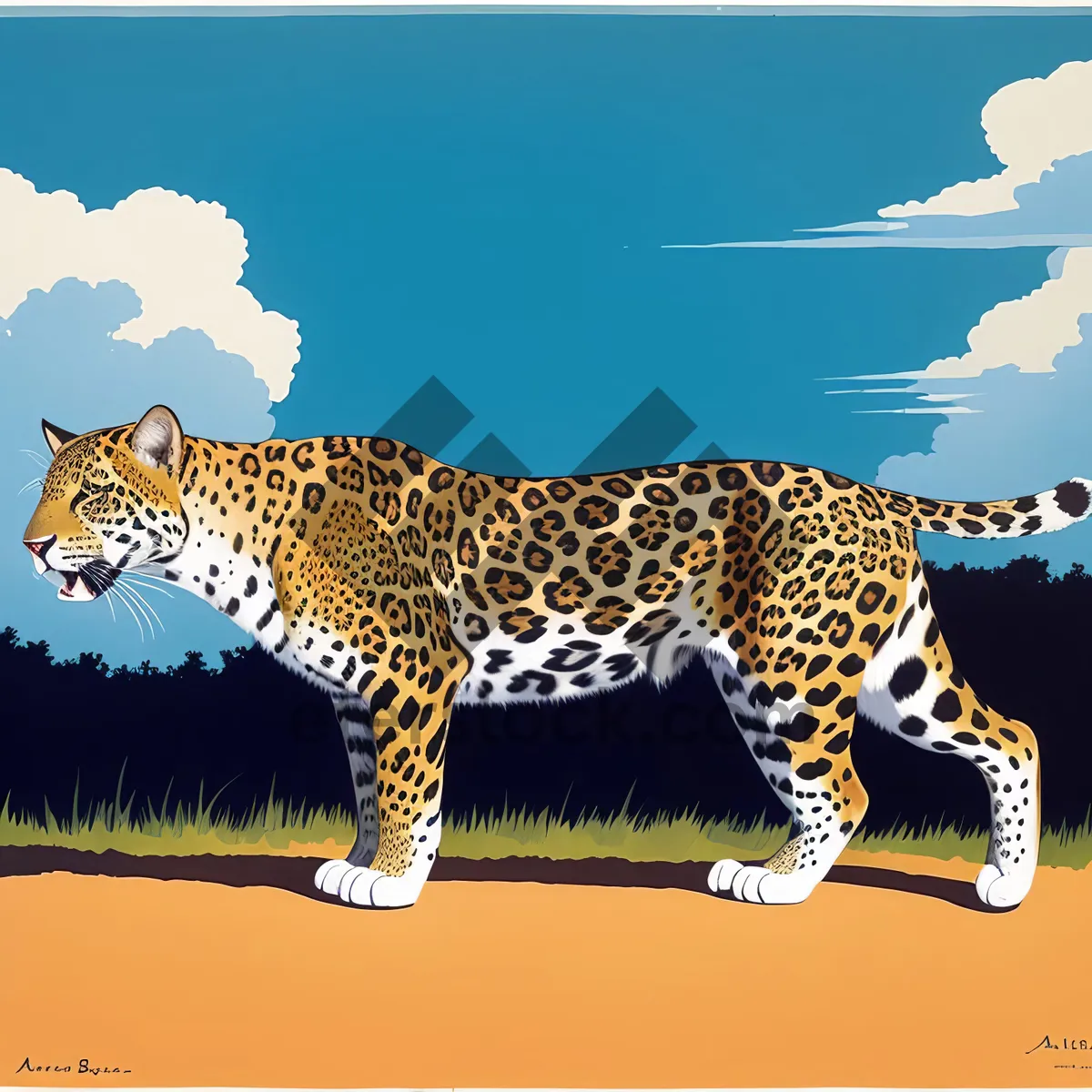 Picture of Safari Spotted Feline Stalking in Grass