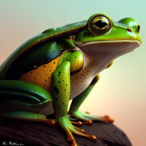 Vibrant-eyed Tree Frog Peeking Through Leaf