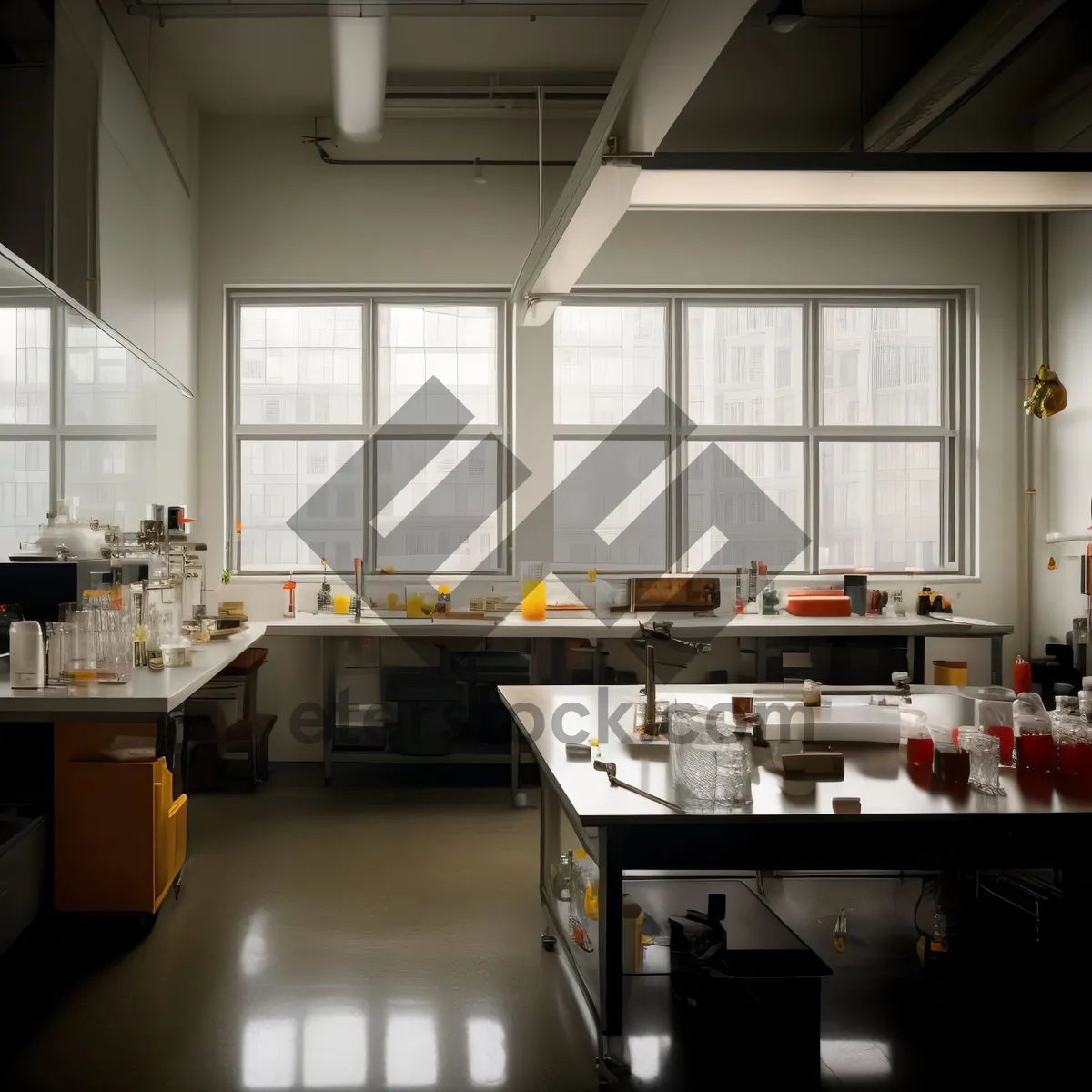 Picture of Modern Restaurant Interior Design with Wooden Furniture and Lamp