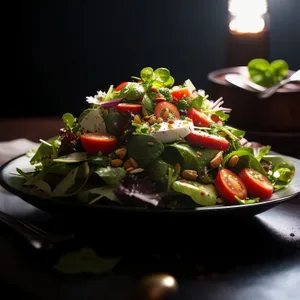 Fresh and Delicious Vegetable Salad with Tomato and Lettuce