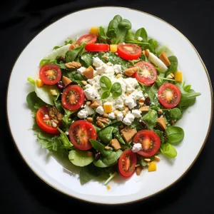 Delicious gourmet salad with fresh vegetables and cheese.