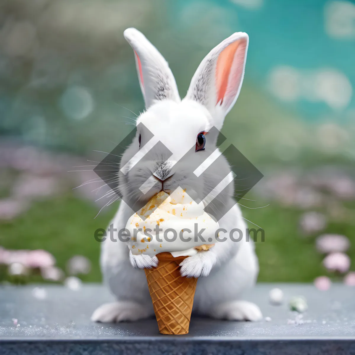 Picture of Fluffy Easter Bunny on Spring Grass