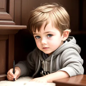 Adorable blond boy with a happy expression