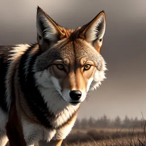 Canine Predator: Captivating Timber Wolf with Piercing Eyes