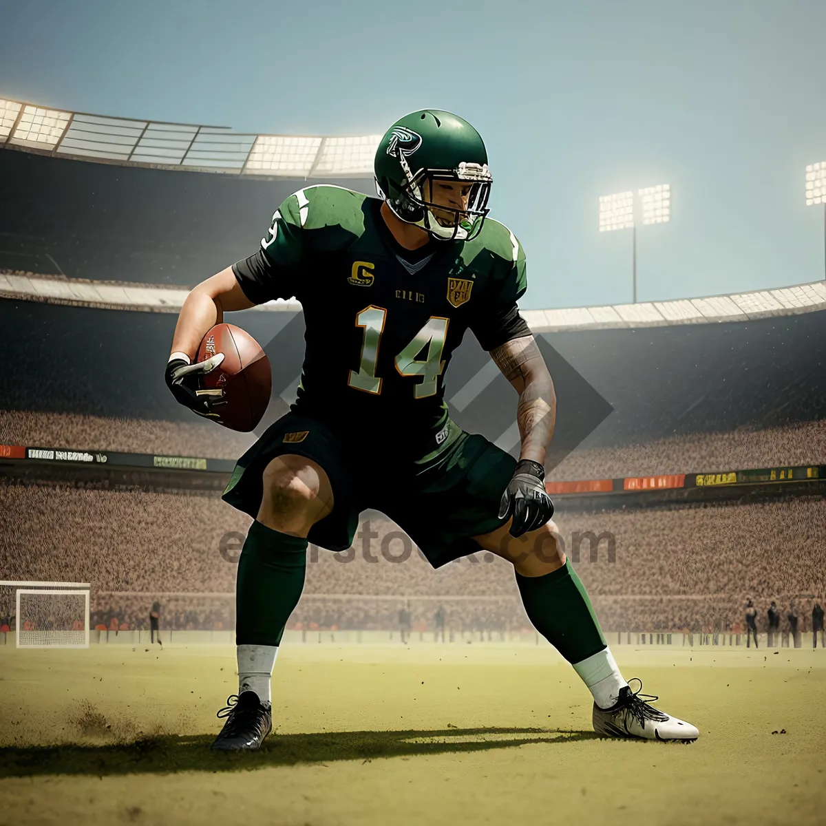 Picture of Active Athlete in Football Helmet Engaged in Game