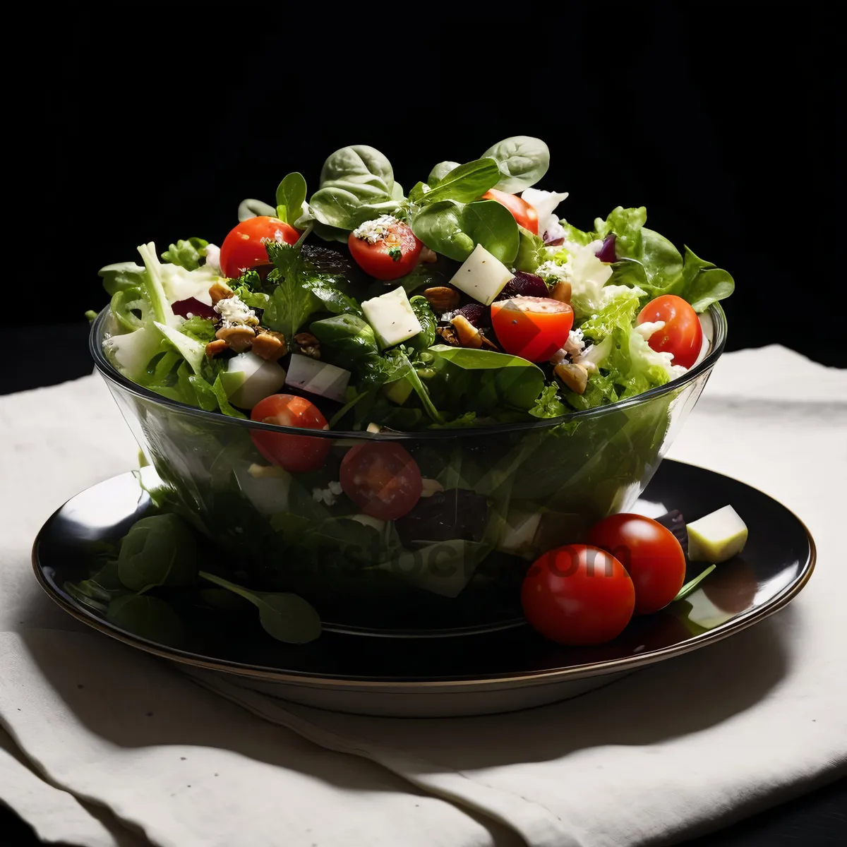 Picture of Fresh vegetarian salad with cherry tomatoes and cucumbers.