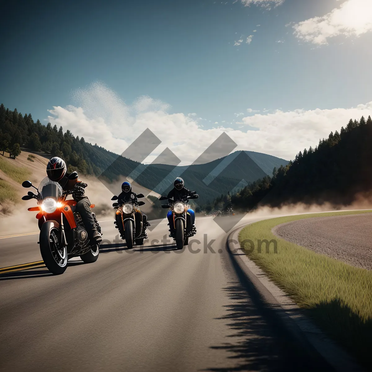 Picture of Scenic Mountain Highway with Motorcycles and Mopeds