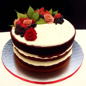 Gourmet strawberry chocolate cake with fresh berries and cream