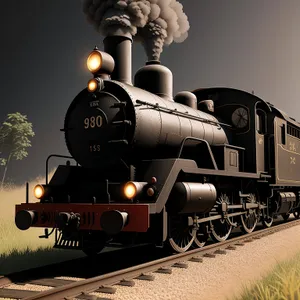 Vintage Steam Engine on Railway Tracks