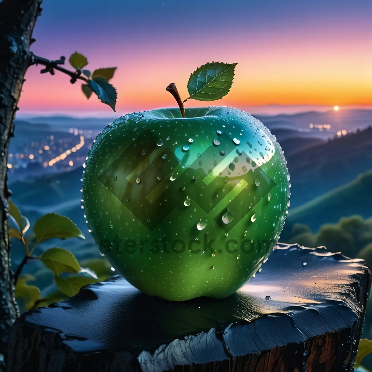 Picture of Fresh and Healthy Apple Fruit on a Tree Branch.