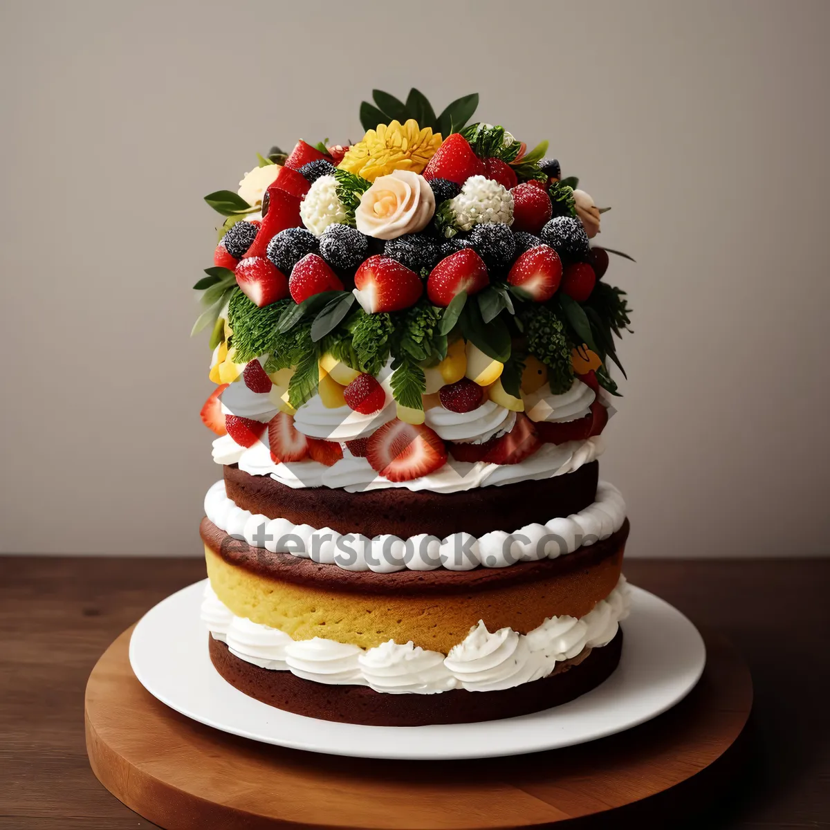 Picture of Delicious strawberry cream cake for celebration