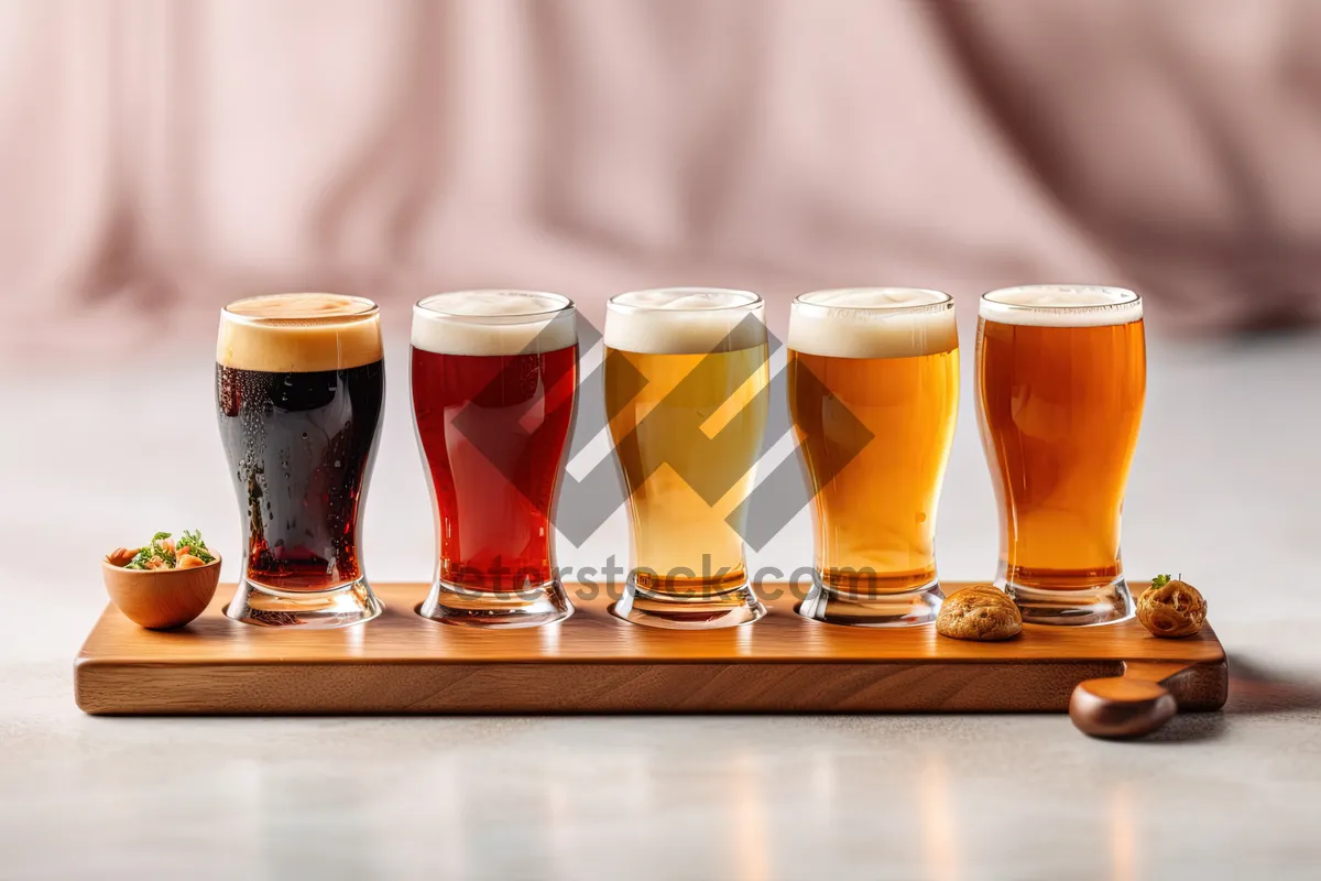 Picture of Cold beer in golden glass with frothy foam.