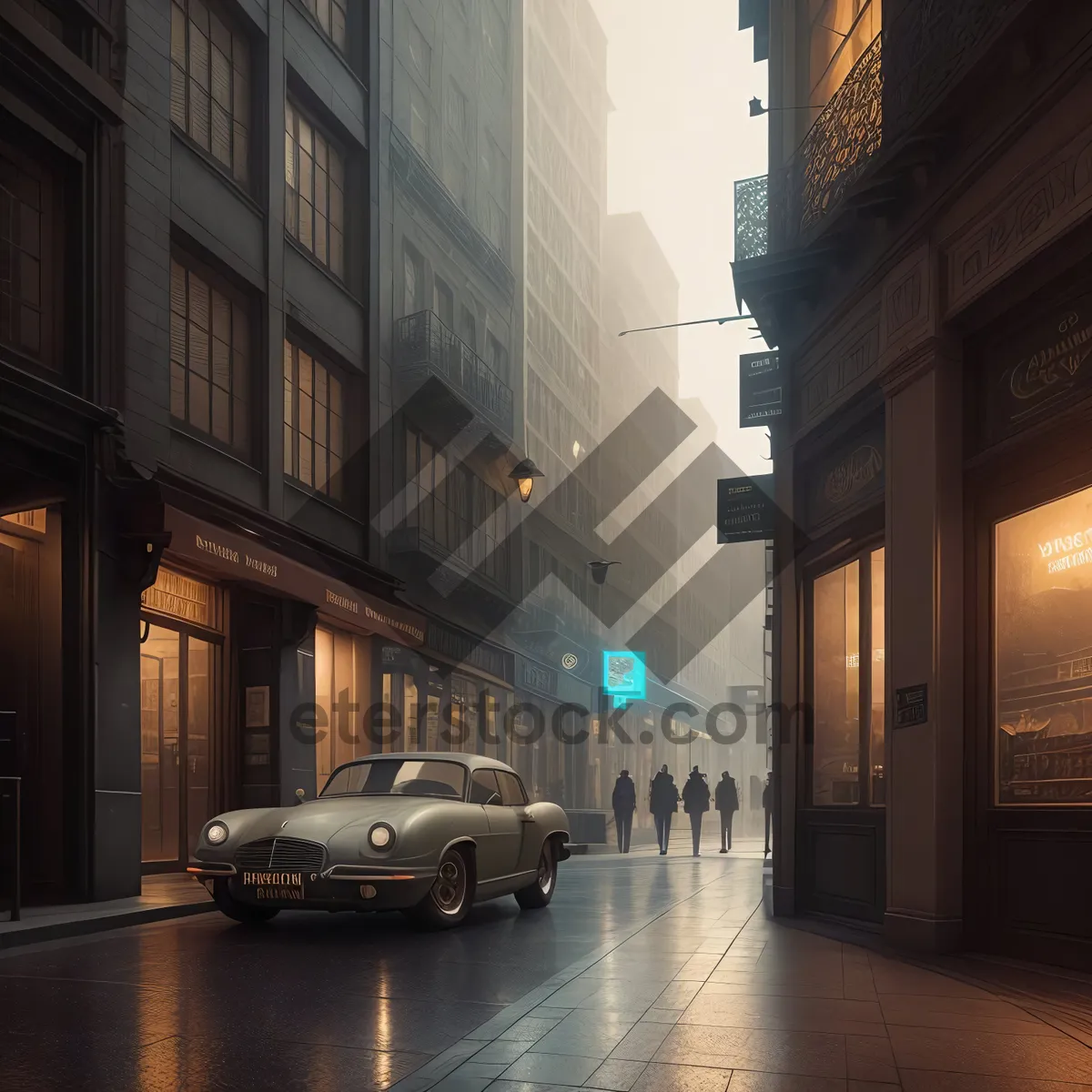 Picture of Urban Street with Vintage Cars and Buildings