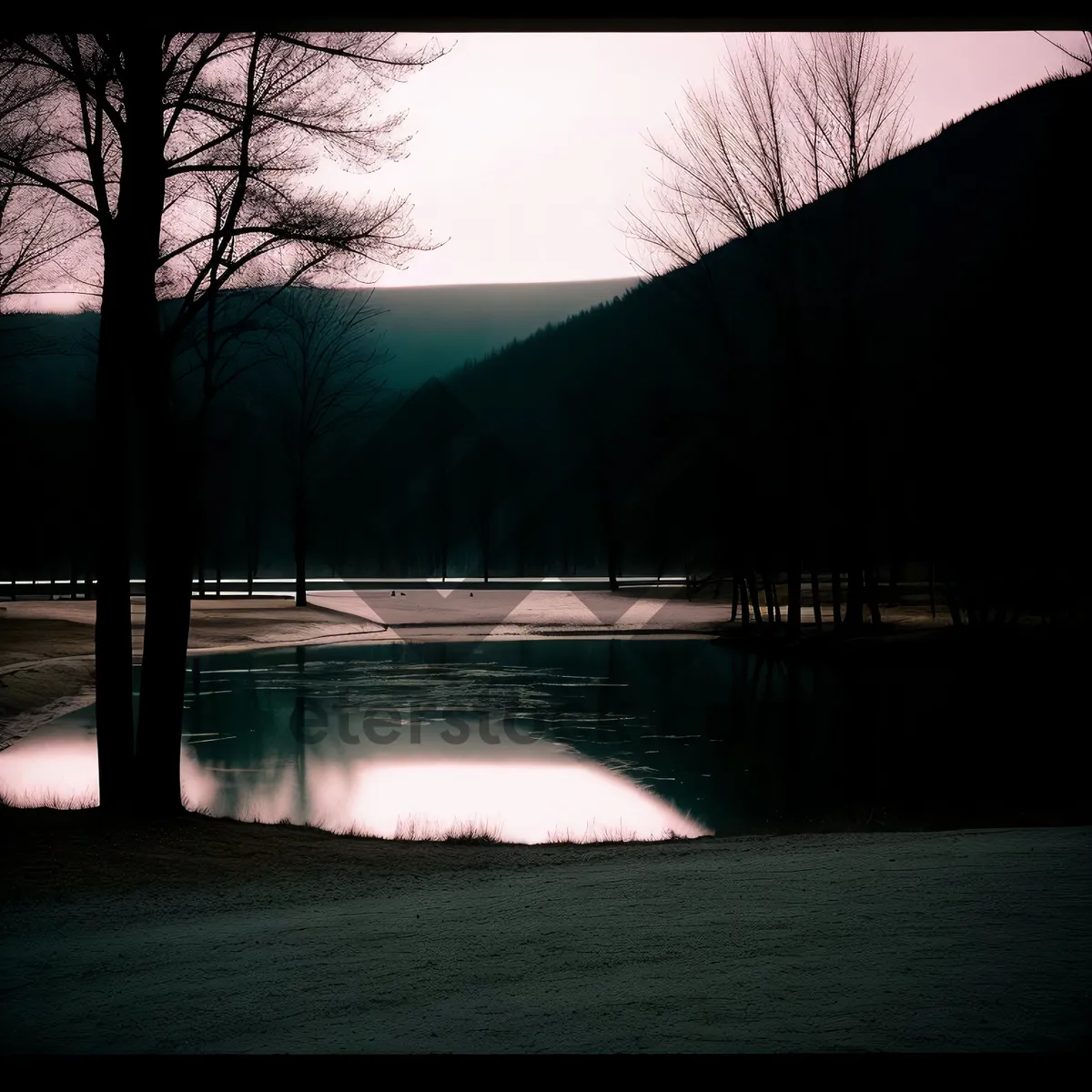 Picture of Sunset Reflection on River Dam