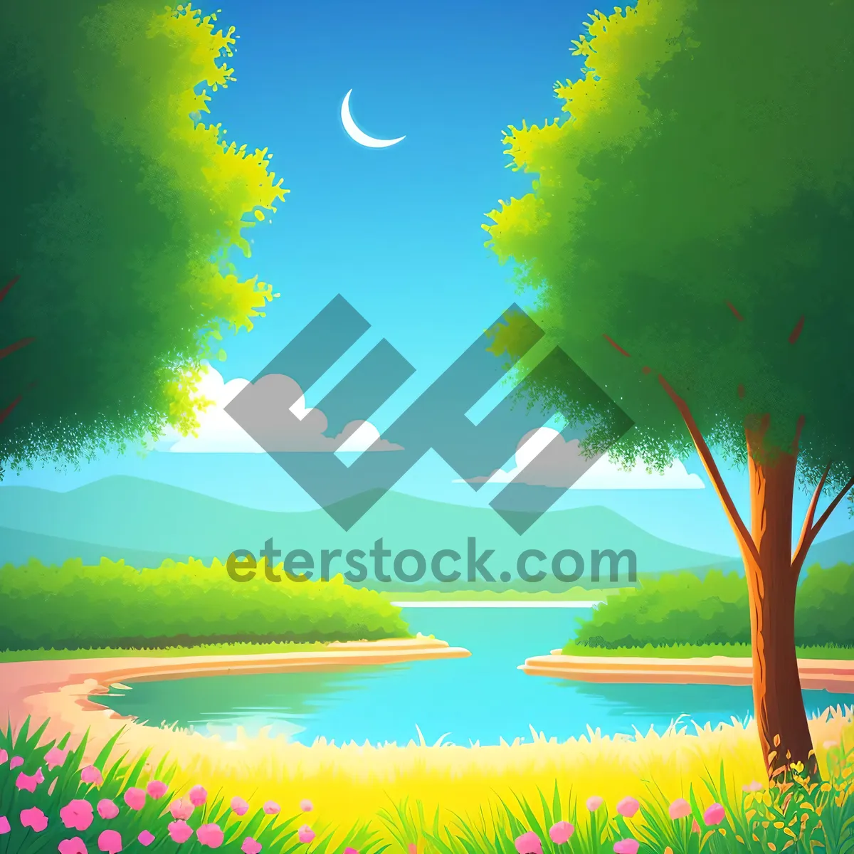 Picture of Vibrant Summer Meadow under Clear Skies