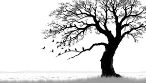 Silhouette of Oak Tree in Winter Sky