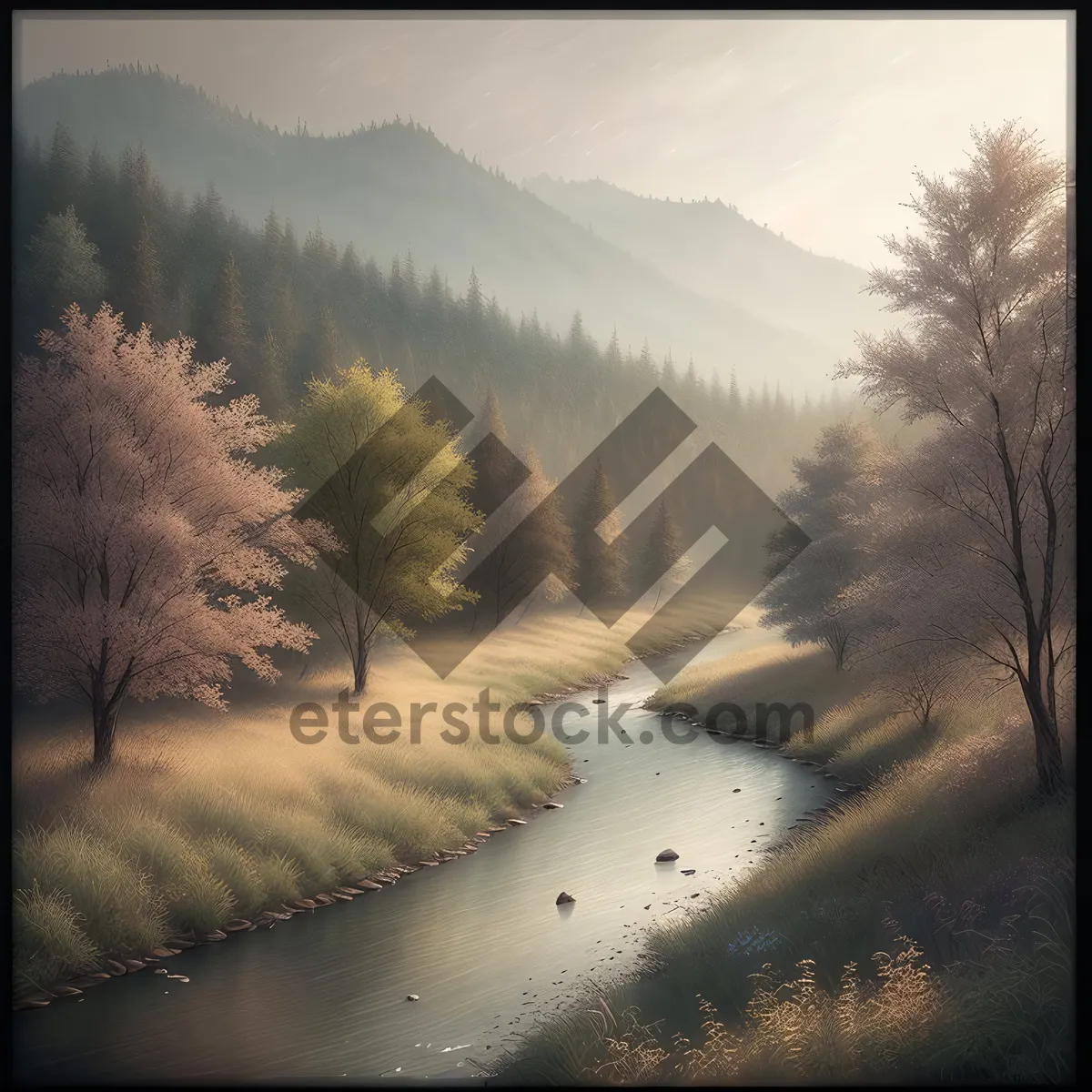 Picture of Snowy Mountain Sunset in Forest Park Scenery