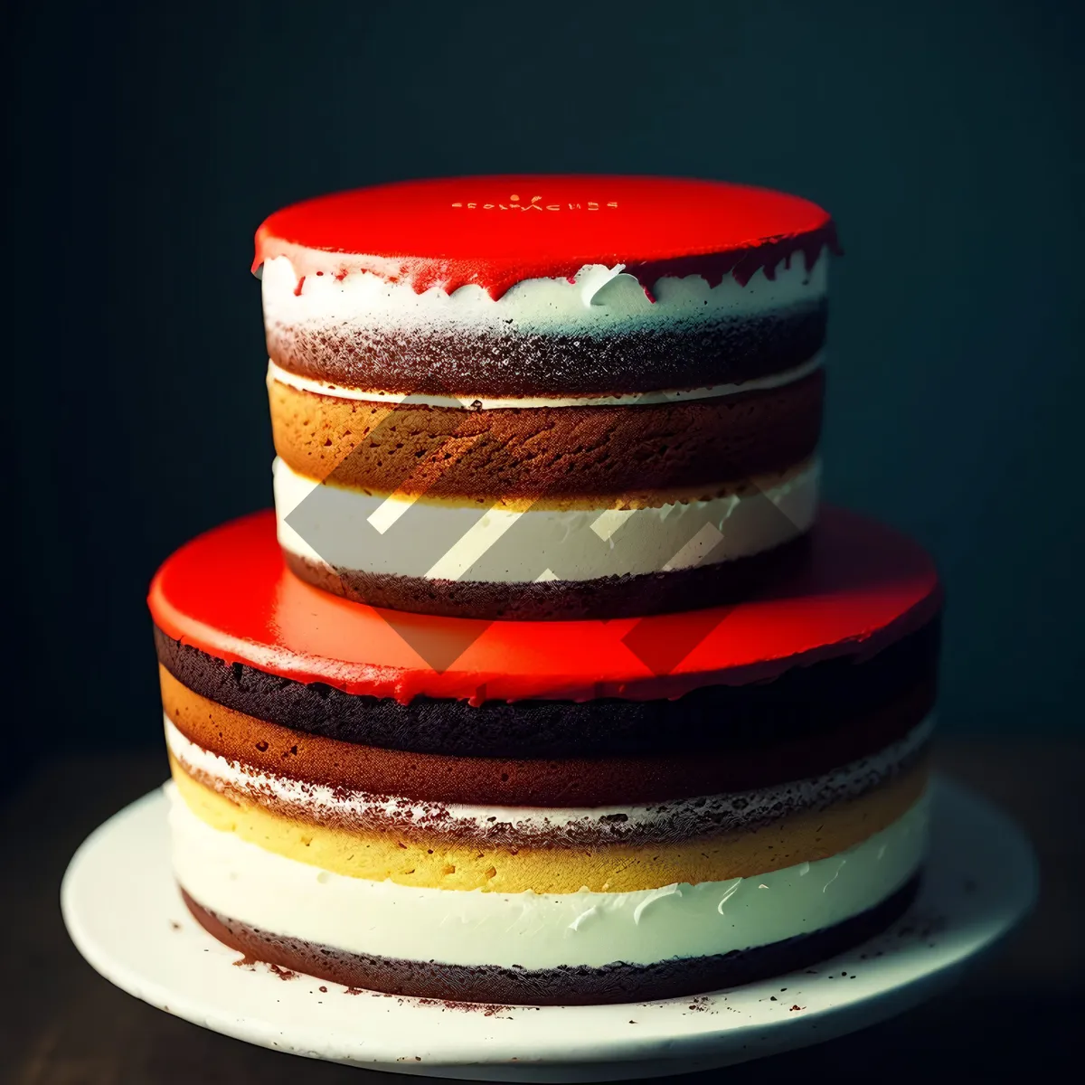 Picture of Delicious Sweet Cake on Plate with Cup