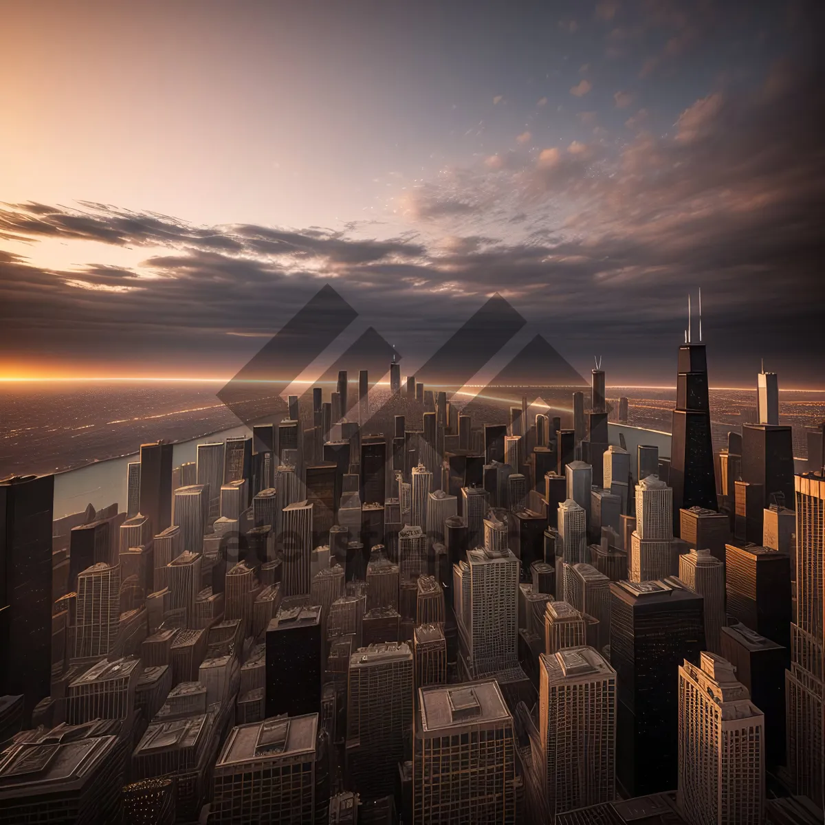 Picture of Urban Twilight: Majestic Skyscrapers Illuminated by Evening Sun