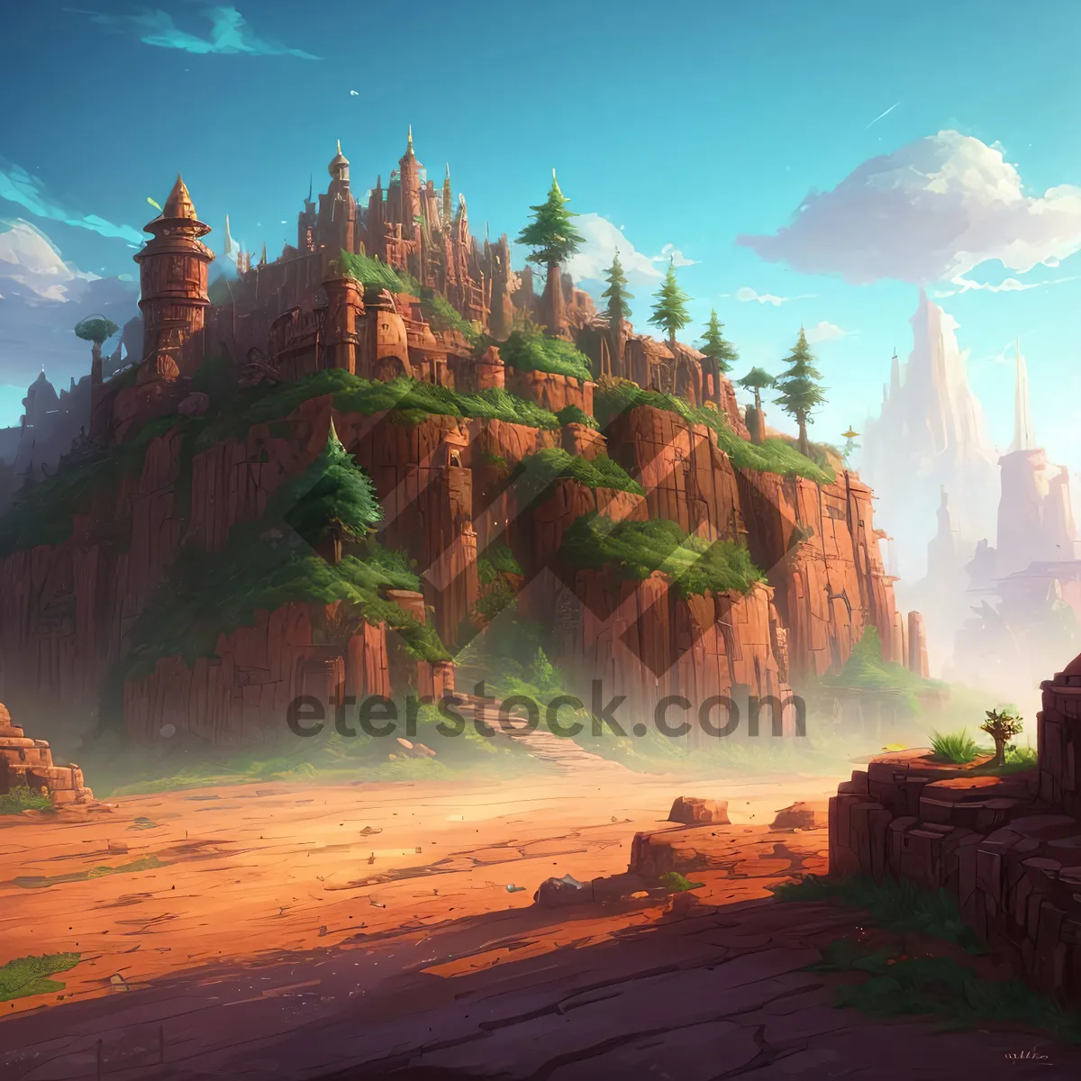 Picture of Desert Canyon View: Majestic Stone Fortress and Scenic Landscape