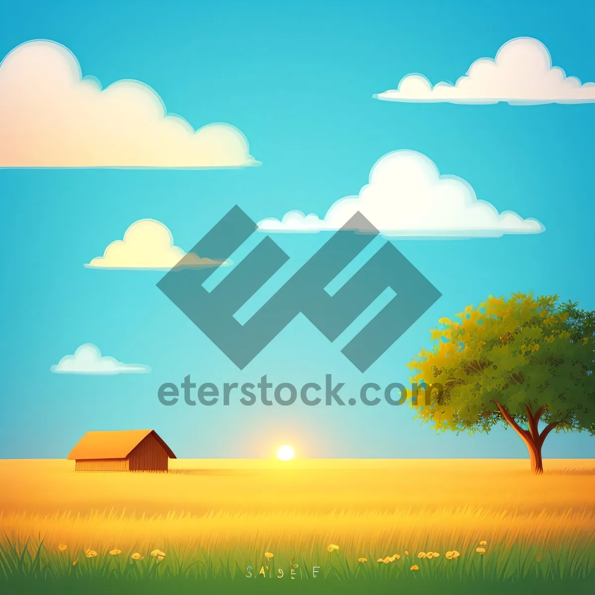 Picture of Idyllic Countryside Landscape Under Sunny Sky