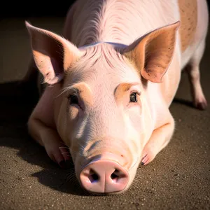 Lively Piglet Grazing on Green Pasture