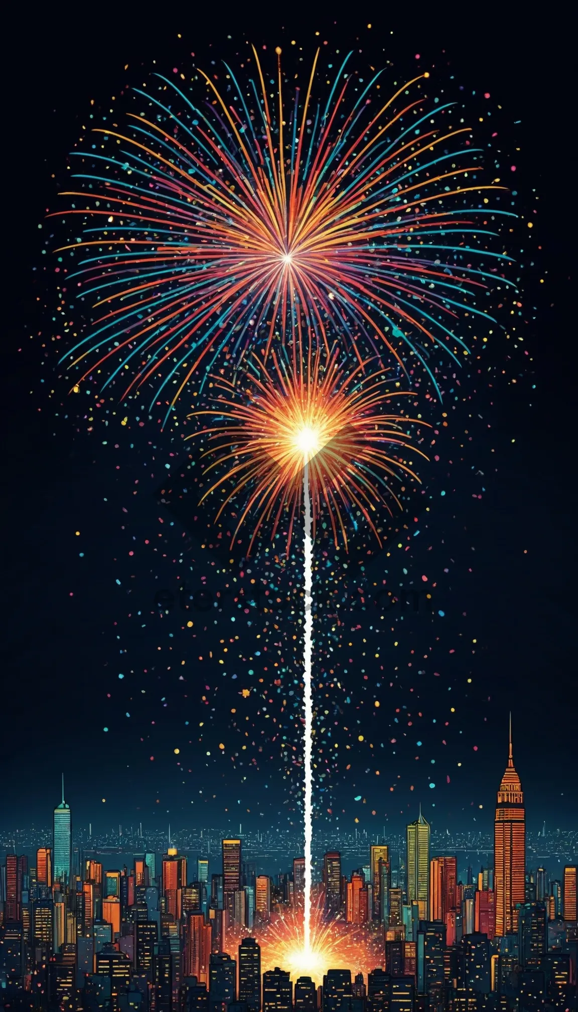 Picture of Colorful Firework Display in the Night Sky