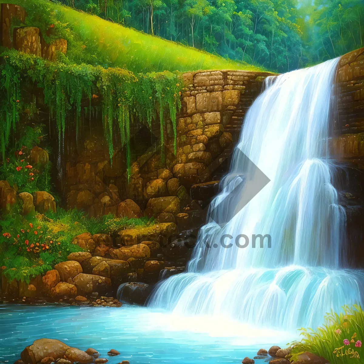 Picture of Serene Wilderness Waterfall in a Lush Forest