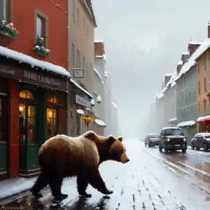 Bulls Grazing in Snowy Pasture