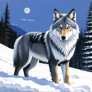 Winter's Majestic Timber Wolf in Snow