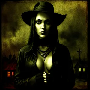 Sexy Sorcerer Lady with Dark Cowboy Hat