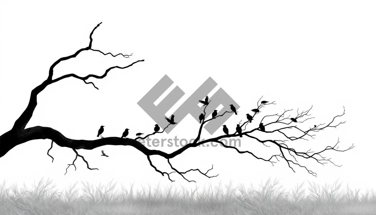 Picture of Black winter tree silhouette over sky in Japan.