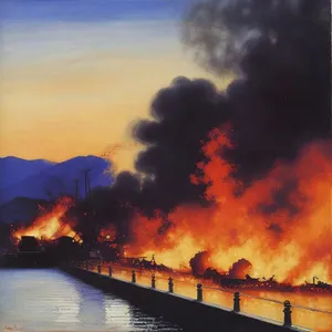 Sunset Over Majestic Volcano and Pier