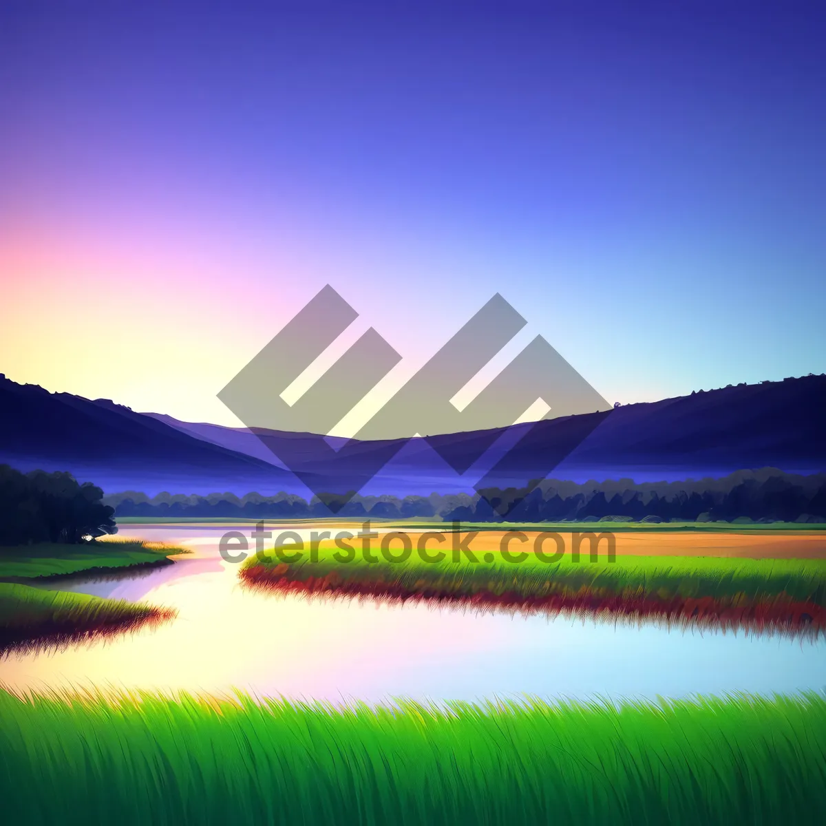 Picture of Idyllic countryside farm with vibrant sky.