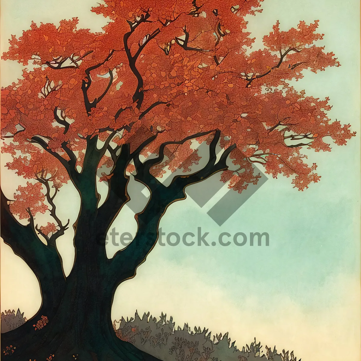 Picture of Oak Branch Amidst Almond Tree Landscape