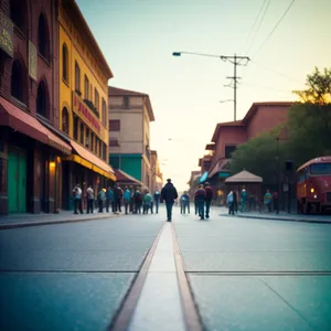 Vibrant cityscape with bustling streets and towering buildings.