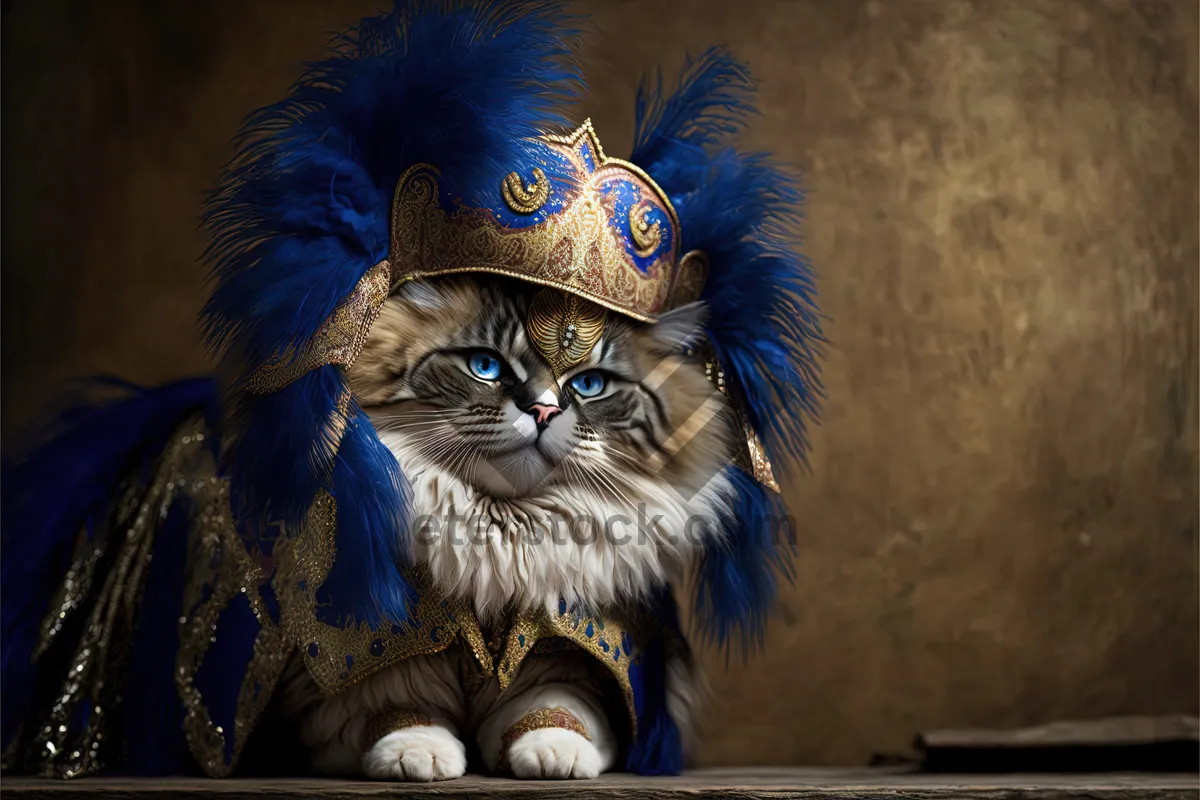 Picture of Cute Cat Close-Up with Feathery Boa Mask.