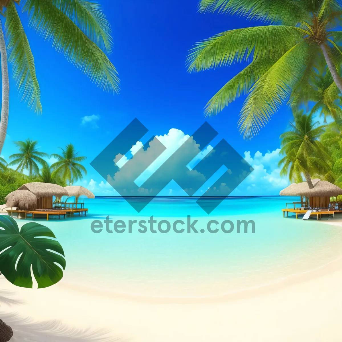 Picture of Serene Summer Seascape: Palm-fringed Tropical Paradise