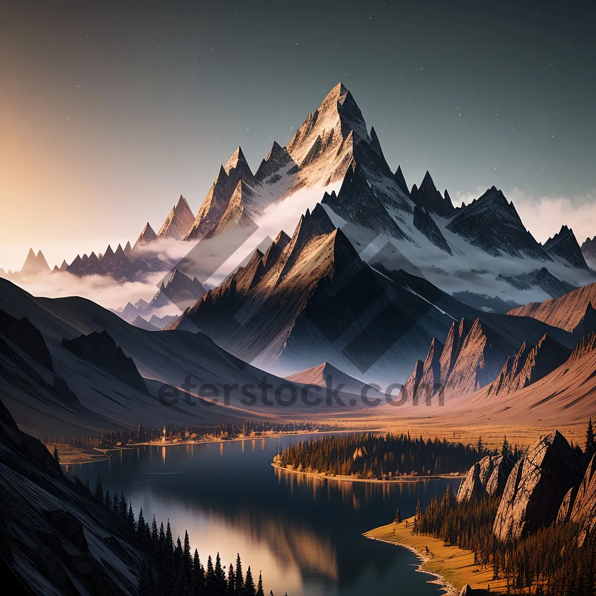 Picture of Snow-capped Alpine Peaks Reflecting in Pristine Glacial Lake