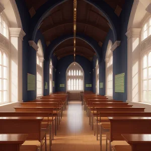 Ancient Cathedral Hall with Arched Windows